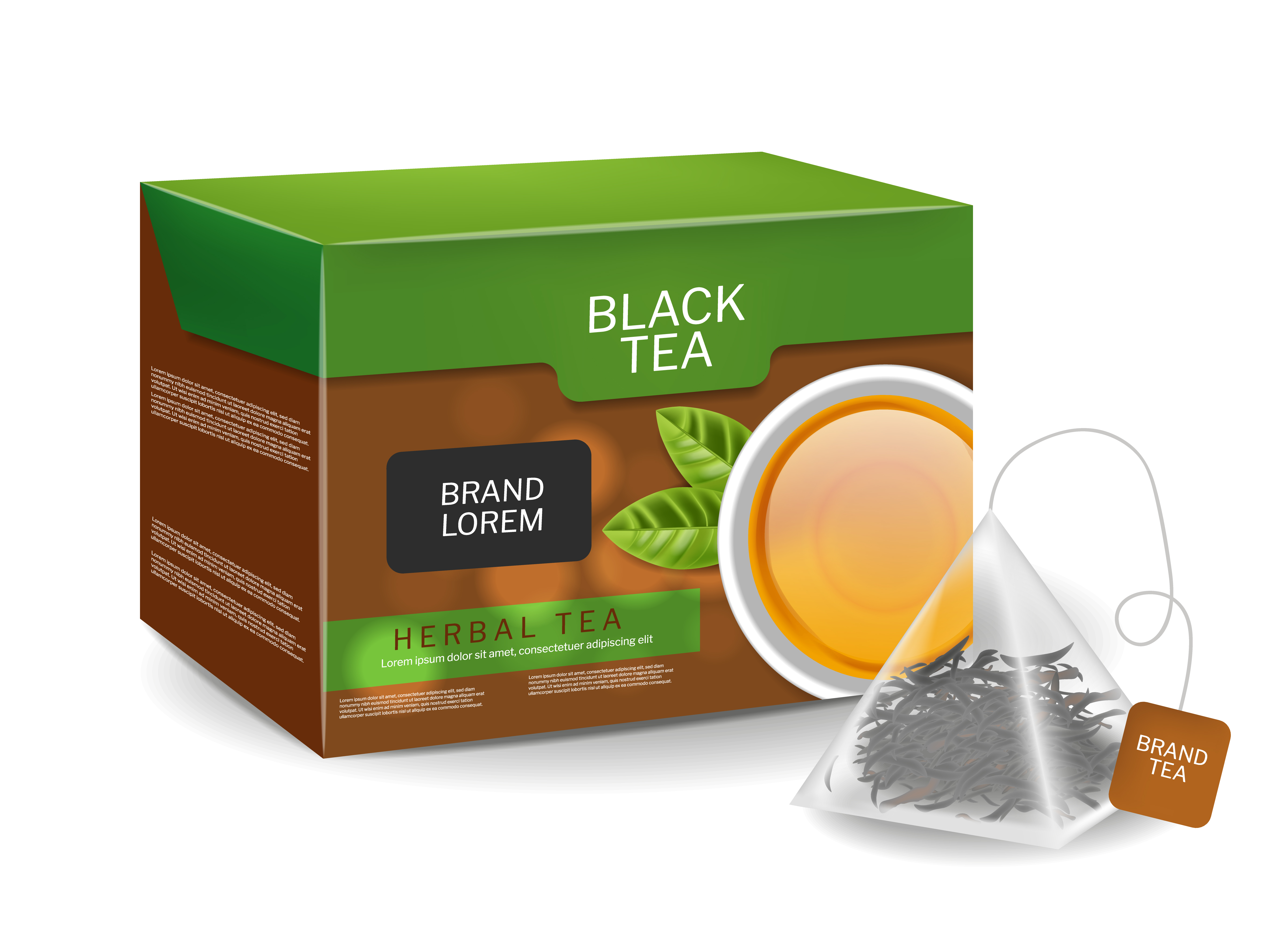 Black tea pack in triangle bags.